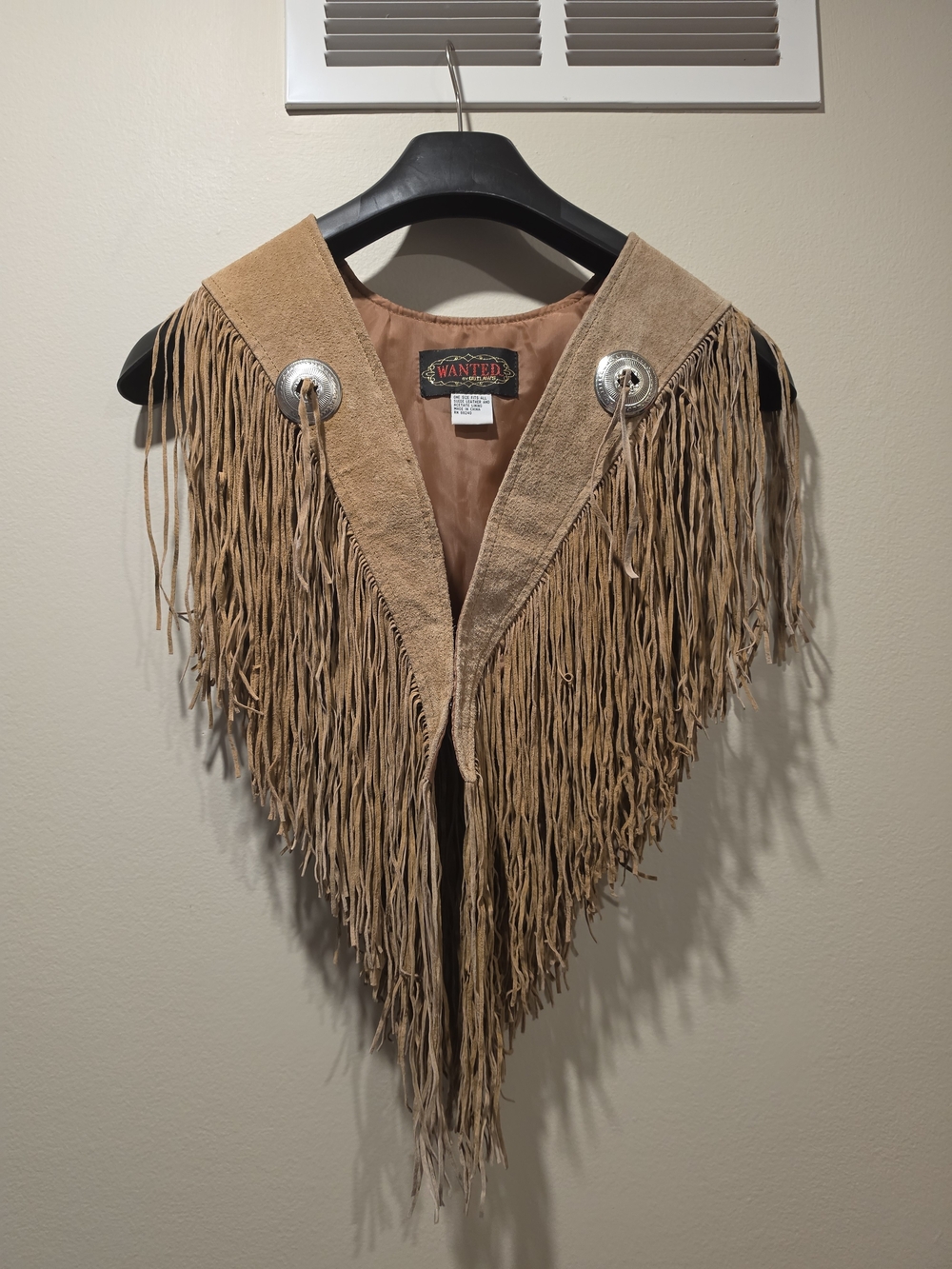 Wanted by Outlaws Suede Fringe Vest Cape Western Cowgirl Costume Festival OS